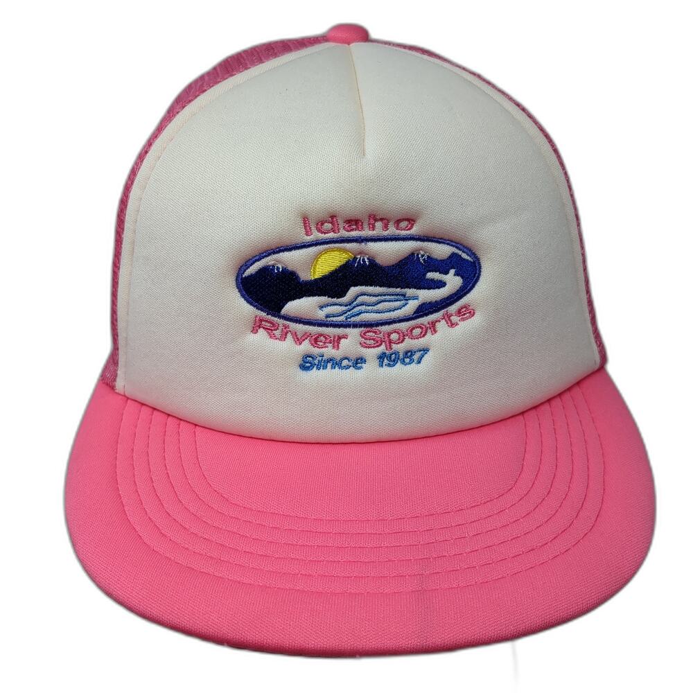 Idaho River Sports Since 1987 Snapback Trucker Hat Pink OS Embroidered Hit Wear
